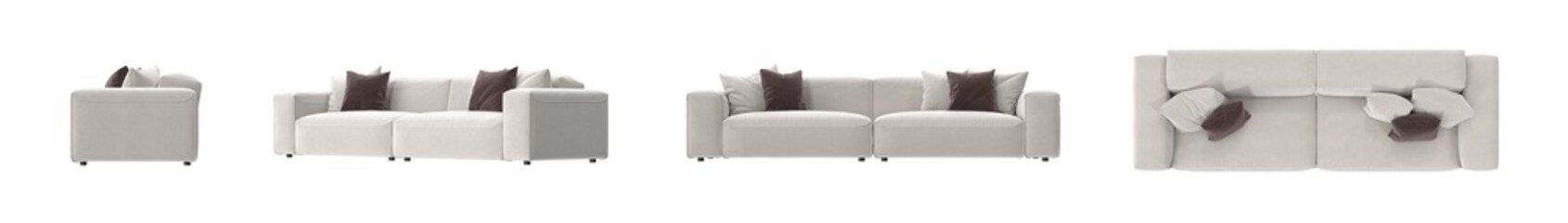 beige fabric modular sofa furniture multiple view isolated
