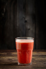 Delicious fresh watermelon juice in glass cup.