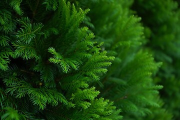 Lush green conifer needles up close detail