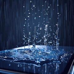 Transparent smartphone screen with rain animation showing shopping offers and discounts, blending modern ecommerce design with weather effects for engaging user experience. AI generated illustration.
