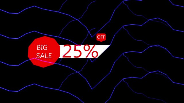 25% Animation of Discount Label Isolated On black Color Background. big deal, hot deal, mega sale, black friday event Video.