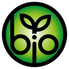 Bio vector logo with leaf, organic vector logo with bio text, circle with bio logo and leaves, simple green bio button.