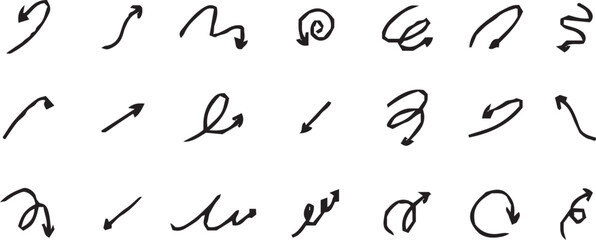Hand-drawn arrow icon set. A collection of curved