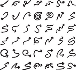 Hand-drawn arrow icon set. A collection of curved