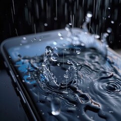 Transparent smartphone screen with rain animation showing shopping offers and discounts, blending modern ecommerce design with weather effects for engaging user experience. AI generated illustration.