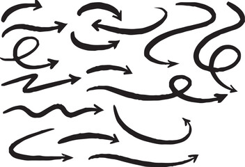 Hand-drawn arrow icon set. A collection of curved