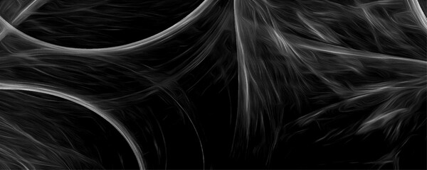 Fantasy chaotic colorful fractal pattern. Ethereal black & white abstract vector design. Flowing light threads and organic shapes on a dark background. Modern, futuristic, and versatile digital art.	