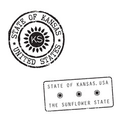 Vintage Postal Rubber Stamps - STATE OF KANSAS, UNITED STATES with ZIP code, KS abbreviation - retro mail seals for envelopes, greeting cards, passports, parcels