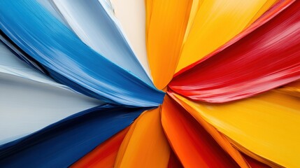 Obraz premium Bright shades of blue, red, yellow, and white intermingle in a captivating abstract composition. The colors flow together, creating an energetic visual experience that draws the eye