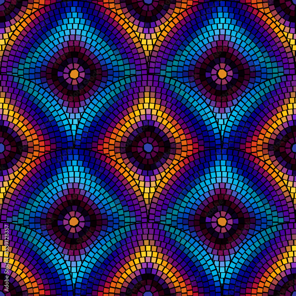 Poster seamless pattern with abstract mosaic tiles, editable template, vector illustration