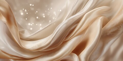 Elegant draped fabric with soft golden hues and bokeh lights creating a luxurious texture effect