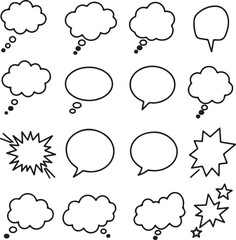 Collection of Diverse Speech and Thought Bubbles Black and White Comic Style Graphic Elements