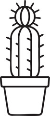Simple Line Art Illustration of a Potted Cactus with Blossoms on Top Isolated on White minimalist