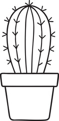 Minimalist Line Art Illustration A Potted Cactus with Vertical Ribs and Spines Perfect for Coloring Pages and Botanical Designs