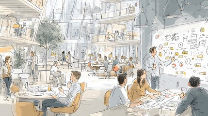 An intricate visual representation of intrinsic contentment and creative fulfillment emerging from passion-driven professional endeavors in dynamic workplaces.