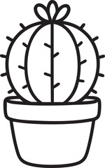 Simple Line Art Illustration of a Cactus in a Pot with a Decorative Top Knot Design