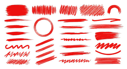 Red Hand-Drawn Brush Stroke Collection Vector Graphics for Design