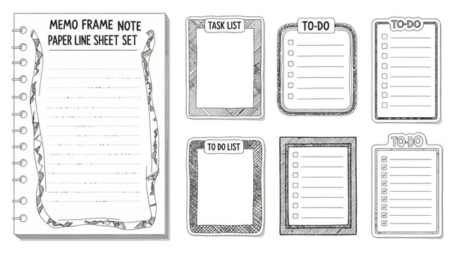 Printable Memo & To-Do List Templates Set of Hand-Drawn Notebook Paper & Checklist Designs