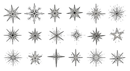 Collection of Hand-Drawn Starburst Illustrations 20 Unique Designs for Creative Projects