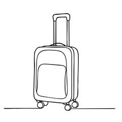 Vector outline icon of a rolling suitcase with handle, minimalist black line travel symbol