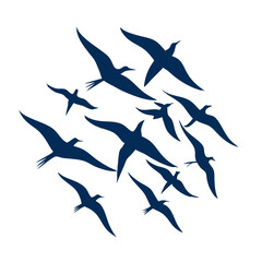 A minimalistic representation of a flock of frigate birds in flight