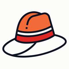 Stylized Panama Hat Illustration in Orange, White, and Red with Dark Outlines