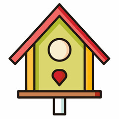 Cute cartoon birdhouse design with a whimsical and colorful appearance
