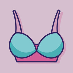 Teal and Pink Cartoon Bra Illustration on Light Purple Background Design