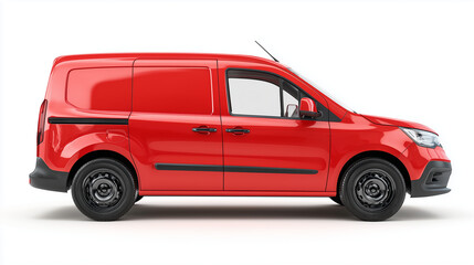Side View of Red Compact Delivery Van on White Background