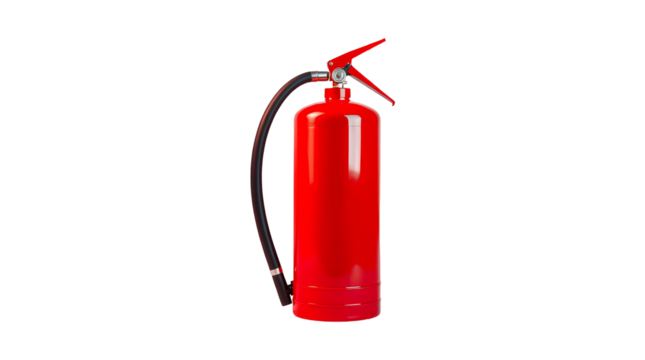 Photo of red fire extinguisher isolated on transparent background