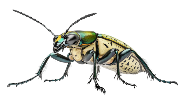 Macro isolated image of a green beetle bug on a white background