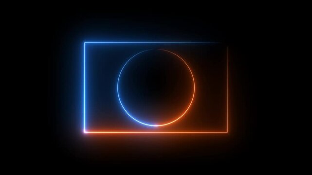 Glowing neon shapes animation with gray color. circle and rectangles on black background. - Powered by Adobe