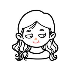 Shy Girl Looking Away – Black and White Line Drawing