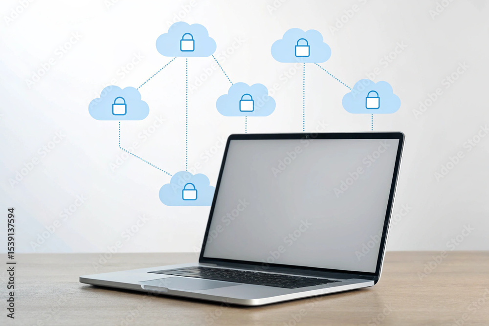 Poster secure cloud computing laptop connected to protected data network