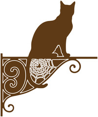 Spooky Silhouette Cat and Spiderweb Shelf Bracket Halloween Decor