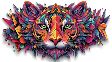 Vibrant Psychedelic Tiger Digital with Colorful Abstract Pattern and Texture