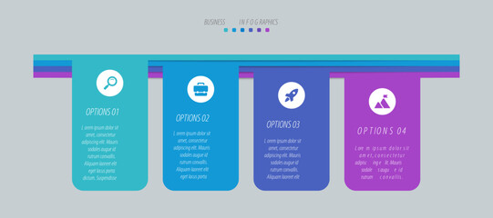 Horizontal progress bar featuring 4 arrow-shaped elements, symbolizing the four stages of business strategy and progression. Clean timeline infographic design template. Vector for presentation