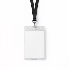 Blank transparent ID card holder with black lanyard. Perfect for mockups and presentations.  