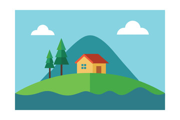 Fototapeta premium hill with a small house background