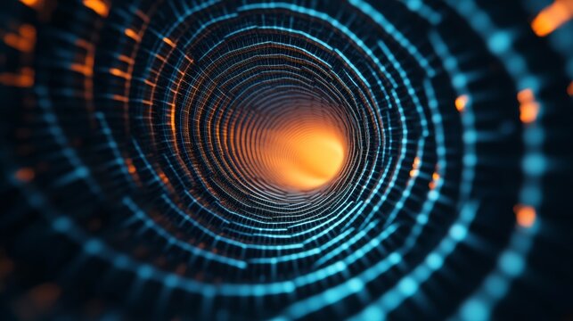 Abstract Tech Tunnel Blue Grid, Orange Glow,Abstract, Technology