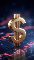 3d golden dollar sign symbol rising  financial growth concept