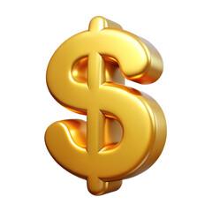 Golden Dollar Sign 3D Render Icon Isolated on White Background

