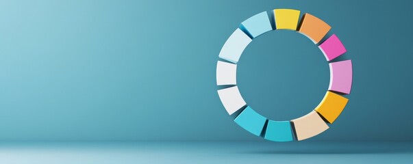 Colorful 3D Circle Chart on Blue Background, Data, Infographic