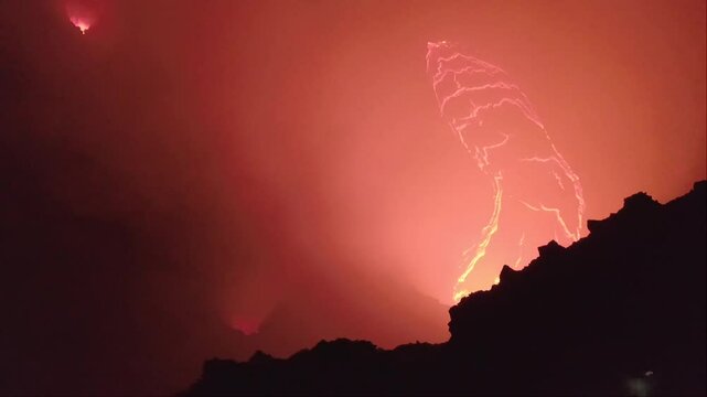 Erta Ale volcano Danakil Depression Ethiopia, eruption.