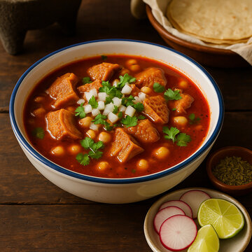 Photorealistic illustration of Traditional Mexican Menudo Soup