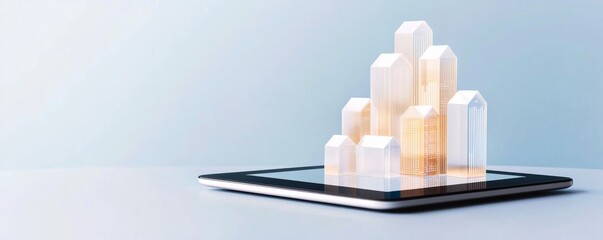 Digital Cityscape Architectural Models on Tablet, Smart City , Technology