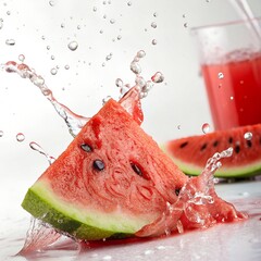 Hyper-Realistic Close-Up of Juicy Red Watermelon Slice with Seeds Isolated on White Background

