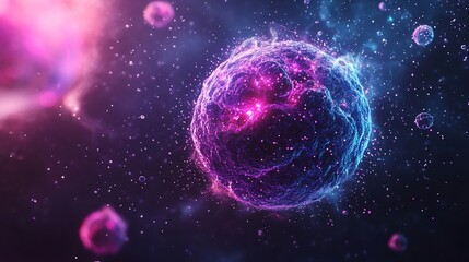 Fototapeta premium Glowing Cosmic Sphere in Vibrant Galactic Landscape