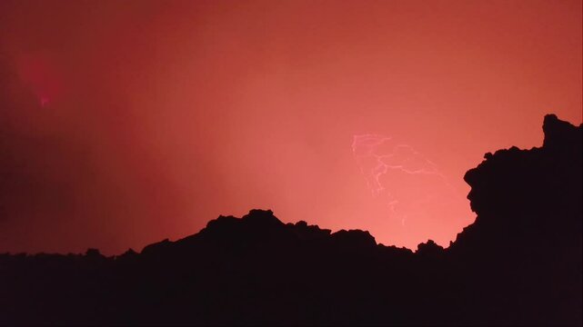 Erta Ale volcano Danakil Depression Ethiopia, eruption.