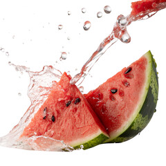 Hyper-Realistic Close-Up of Juicy Red Watermelon Slice with Seeds Isolated on White Background

